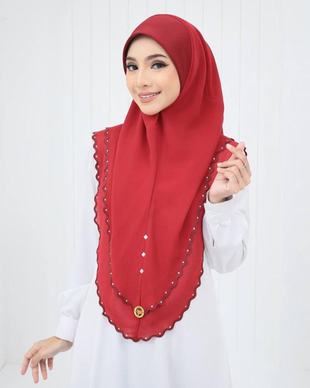 Instant Two-Layer Lace Chiffon Hijab with Stones