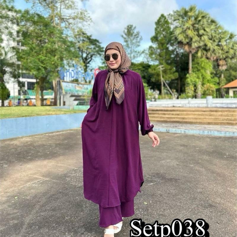 Tasnym Women's Zipper Long Ironless 2 Pieces set Outfit Set Abaya Style with Pants
