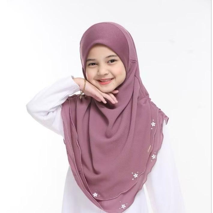 Instant One Piece Chiffon Hijab with Flower Design