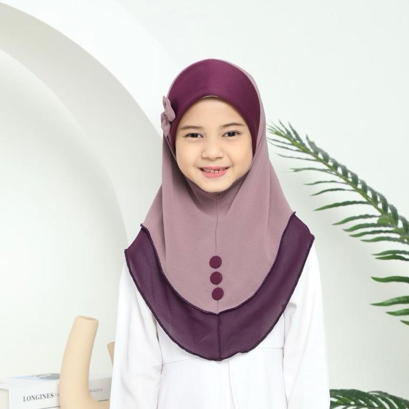 Kids Instant One Piece Bow and Button Hijab Flowy Comfortable Material for Everyday Wear in Purple instant hijab
