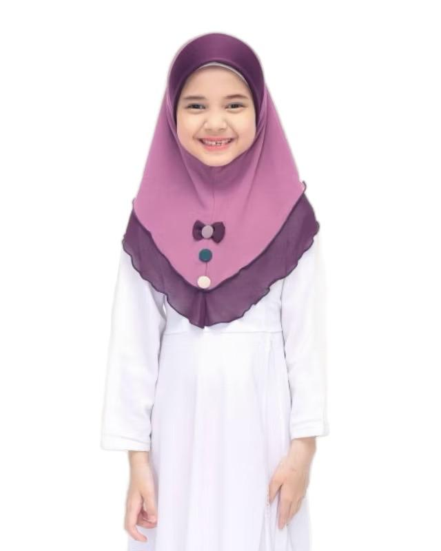One Piece Chiffon 2 Layer Instant Hijab with Bow and button- Comfortable Fit for everyday wear, ramadhan, and prayer instant hijab
