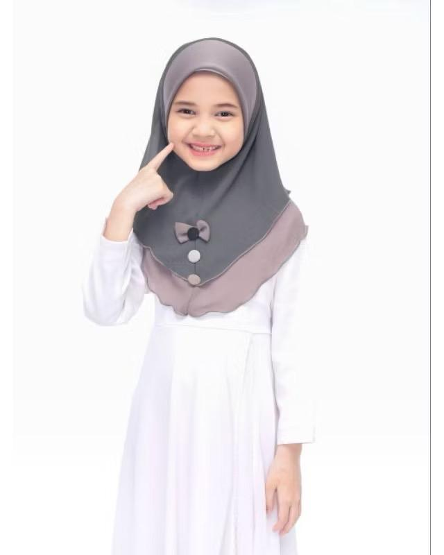 One Piece Chiffon 2 Layer Instant Hijab with Bow and button- Comfortable Fit for everyday wear, ramadhan, and prayer instant hijab