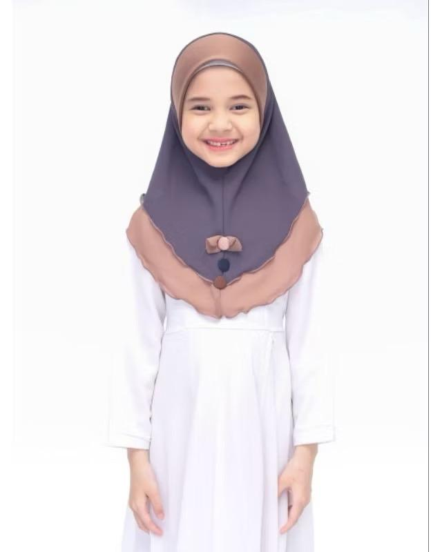 One Piece Chiffon 2 Layer Instant Hijab with Bow and button- Comfortable Fit for everyday wear, ramadhan, and prayer instant hijab