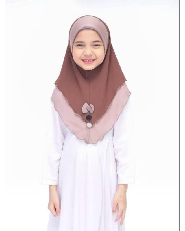 One Piece Chiffon 2 Layer Instant Hijab with Bow and button- Comfortable Fit for everyday wear, ramadhan, and prayer instant hijab