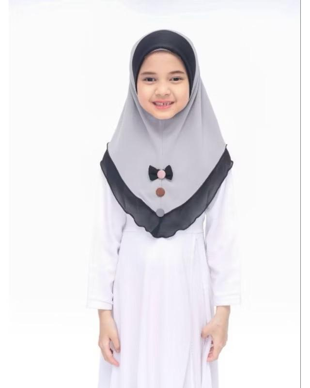 One Piece Chiffon 2 Layer Instant Hijab with Bow and button- Comfortable Fit for everyday wear, ramadhan, and prayer instant hijab