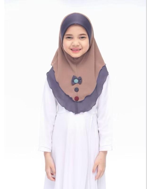 One Piece Chiffon 2 Layer Instant Hijab with Bow and button- Comfortable Fit for everyday wear, ramadhan, and prayer instant hijab