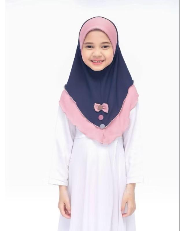 One Piece Chiffon 2 Layer Instant Hijab with Bow and button- Comfortable Fit for everyday wear, ramadhan, and prayer instant hijab