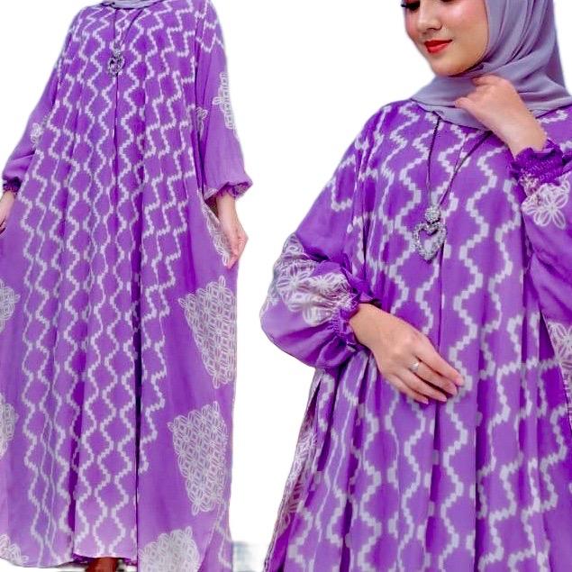 Batik Kaftan Modest Dress Motif Long Sleeves, Elegant Design