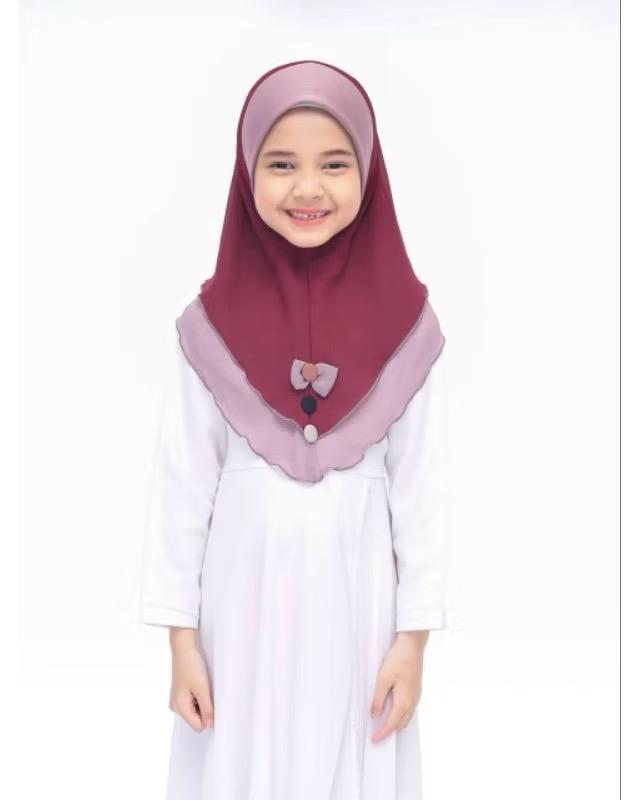 One Piece Chiffon 2 Layer Instant Hijab with Bow and button- Comfortable Fit for everyday wear, ramadhan, and prayer instant hijab