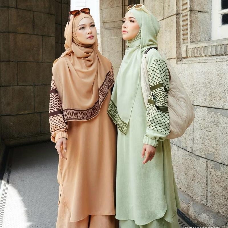 SET 3 PCS  Kuffiya hoodie Ladies Tunic set comes with hijaB modest clothes abayas #modestclothing #kufiyyeh #ramadan2025 eid outfit elegant design