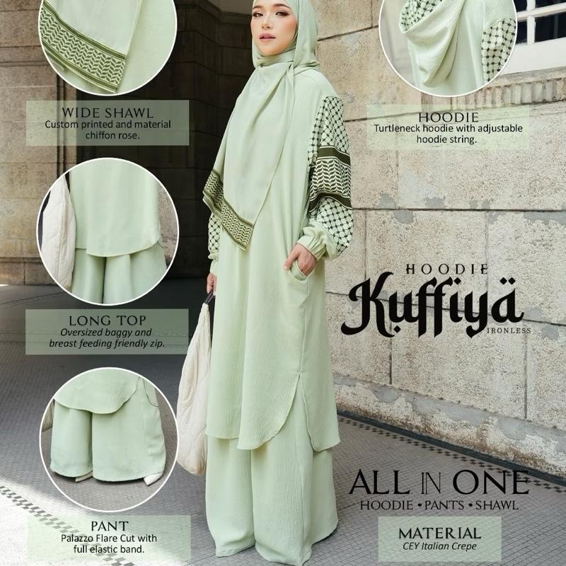 SET 3 PCS  Kuffiya hoodie Ladies Tunic set comes with hijaB modest clothes abayas #modestclothing #kufiyyeh #ramadan2025 eid outfit elegant design