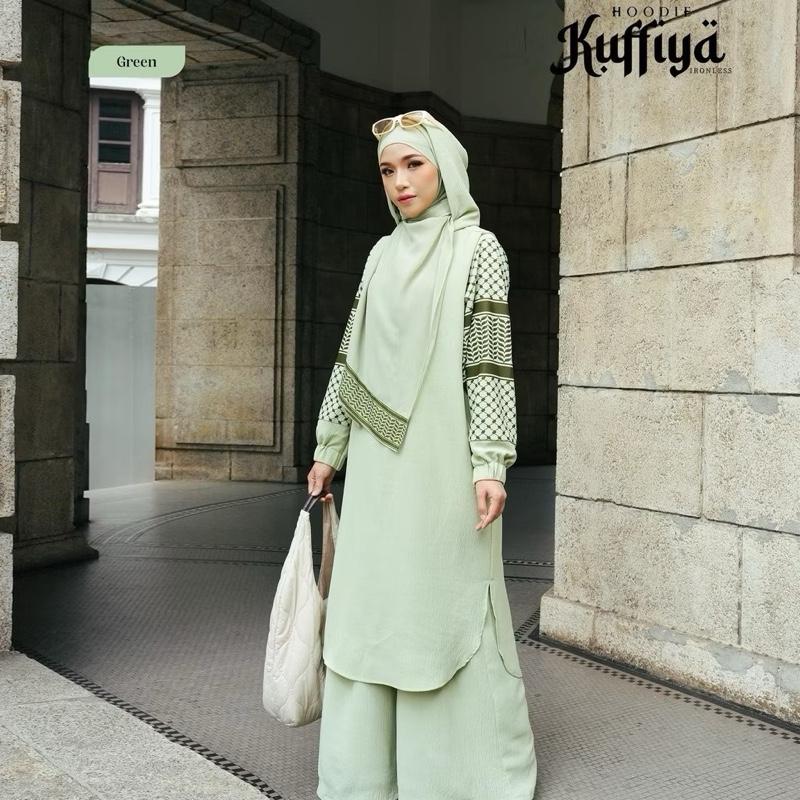 SET 3 PCS  Kuffiya hoodie Ladies Tunic set comes with hijaB modest clothes abayas #modestclothing #kufiyyeh #ramadan2025 eid outfit elegant design