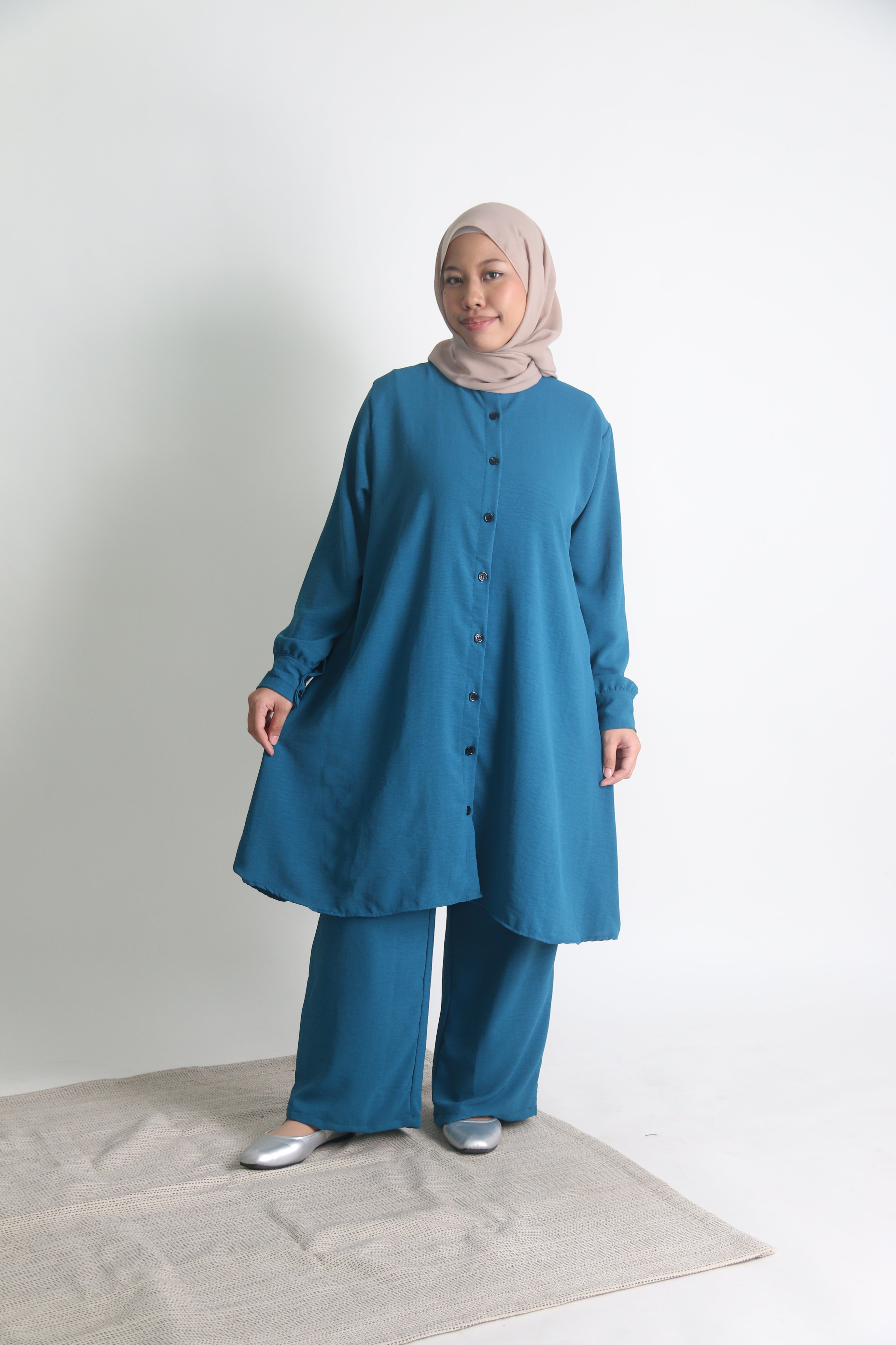 Women's Ironless 2 Pieces Outfit Set Long (Teal)