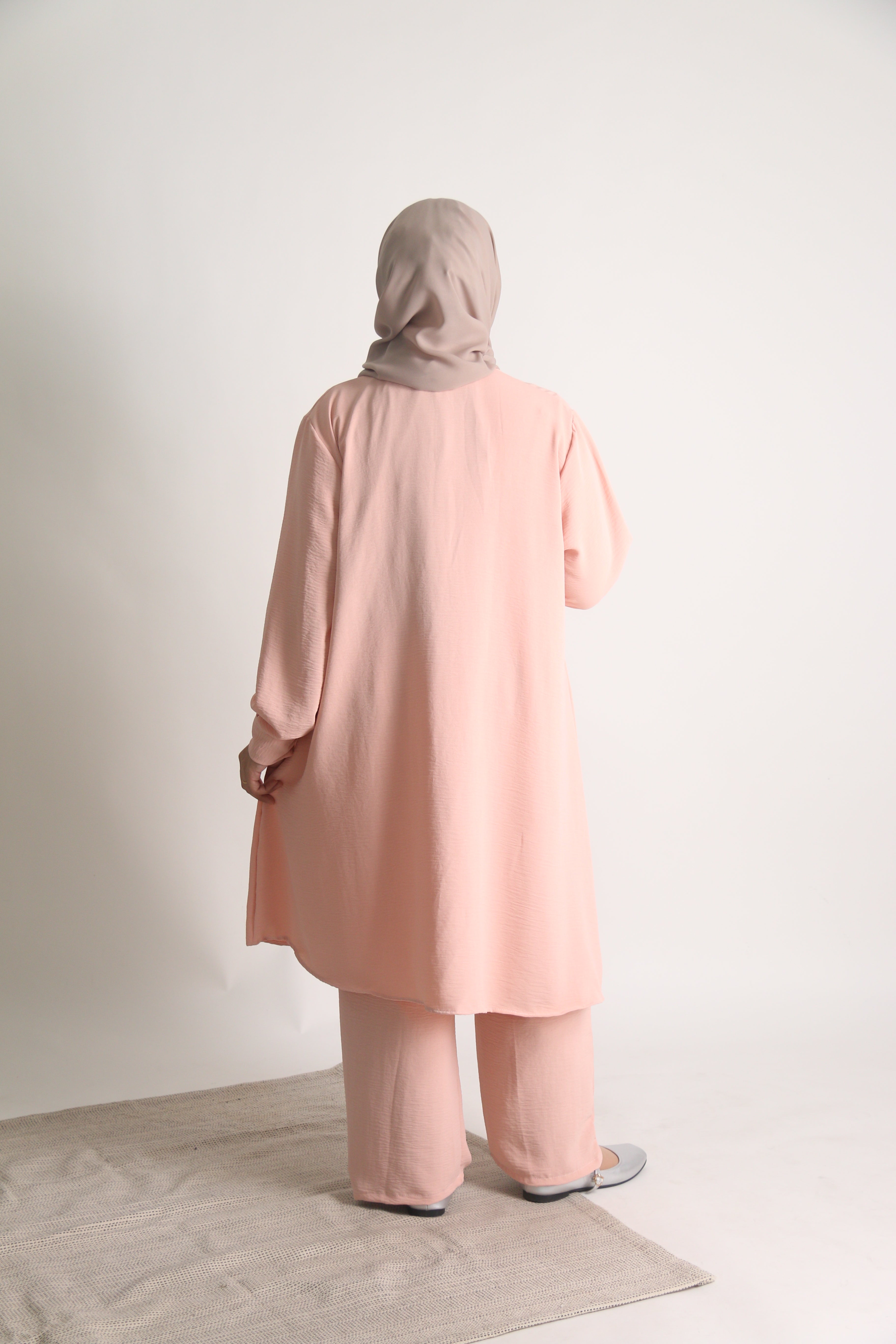 Women's Ironless 2 Pieces Suit Outfit Long Set Cey Crepe (Peach)