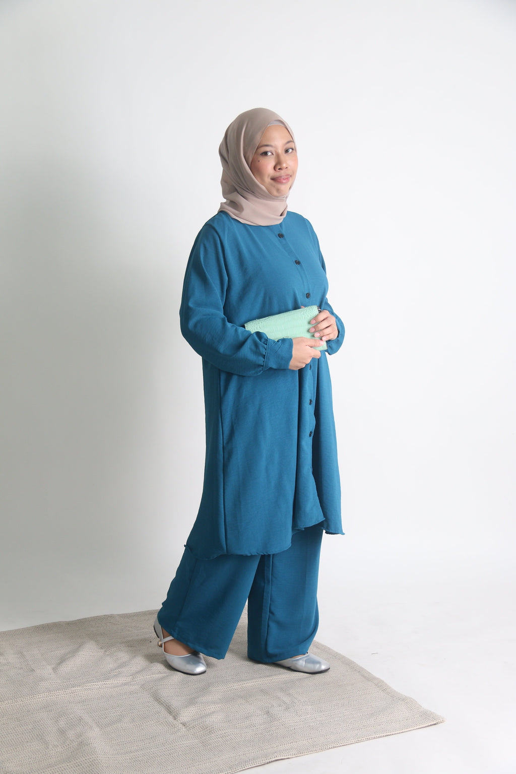 Women's Ironless 2 Pieces Outfit Set Long (Teal)