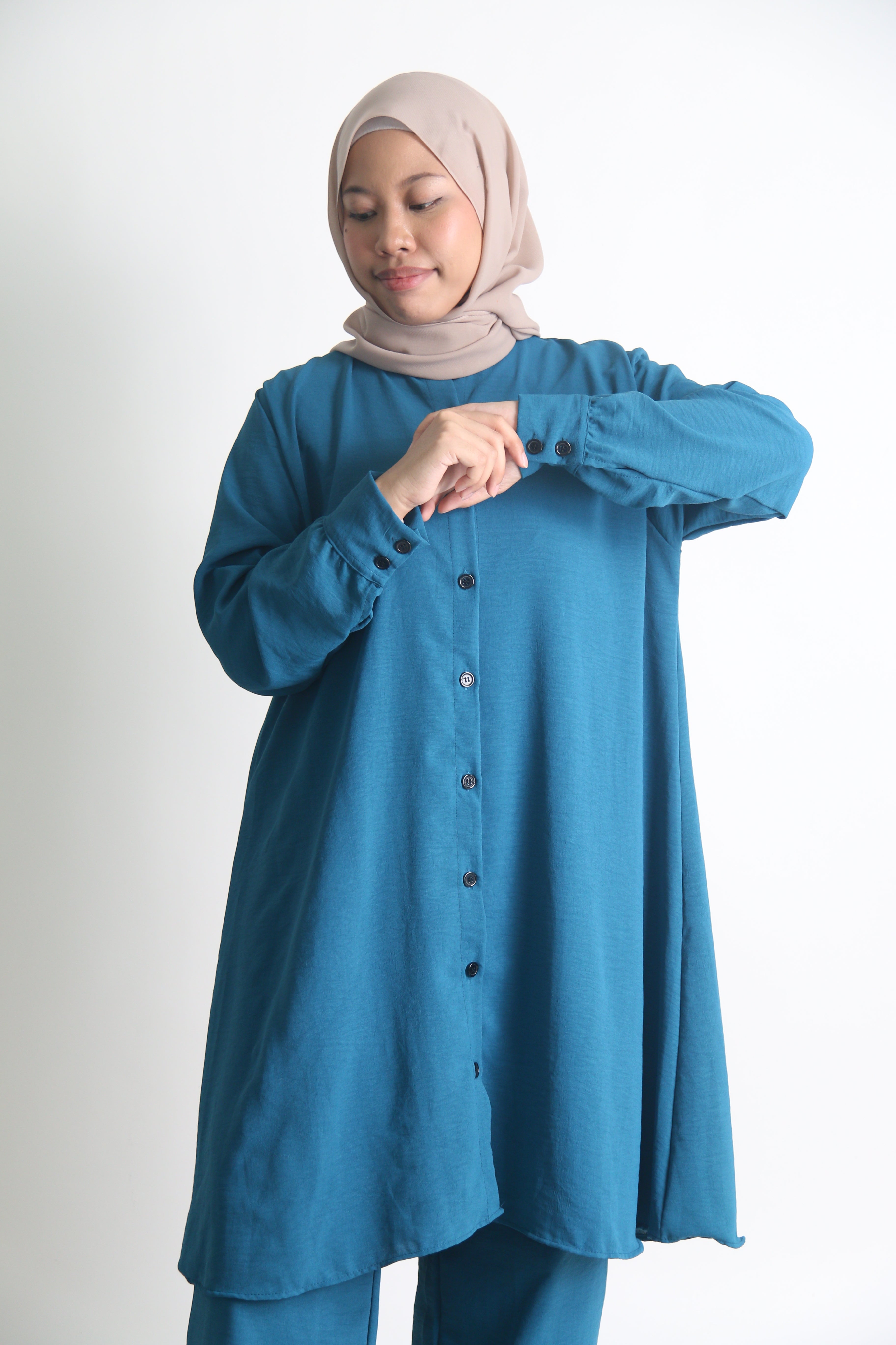 Women's Ironless 2 Pieces Outfit Set Long (Teal)