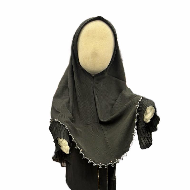 Black Gems Sparkle Lace Instant Kids Hijab with Elegant Beaded Edges and Soft Material for Comfort