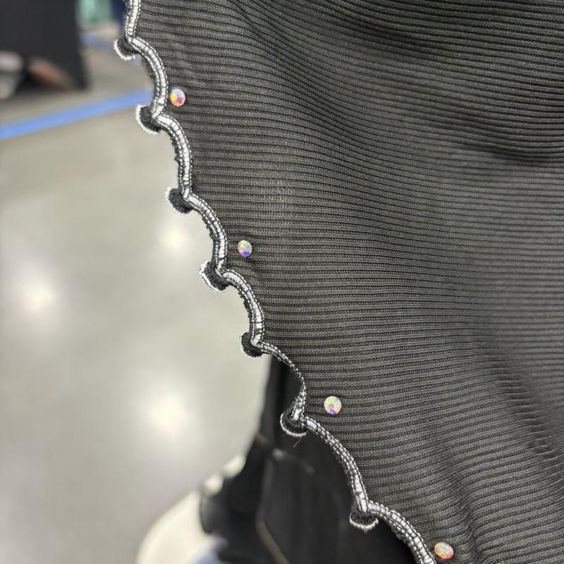 Black Gems Sparkle Lace Instant Kids Hijab with Elegant Beaded Edges and Soft Material for Comfort