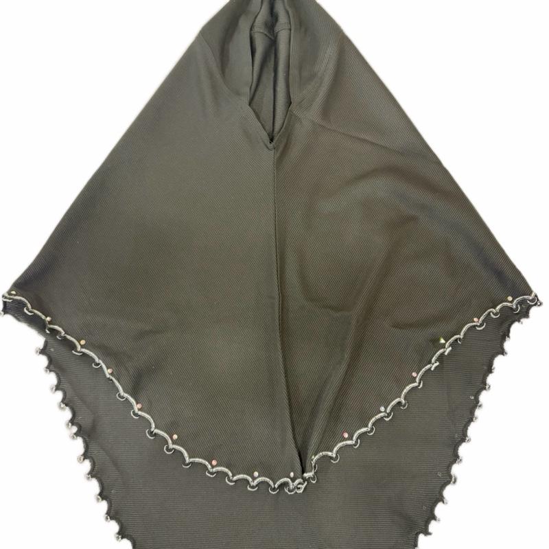 Black Gems Sparkle Lace Instant Kids Hijab with Elegant Beaded Edges and Soft Material for Comfort