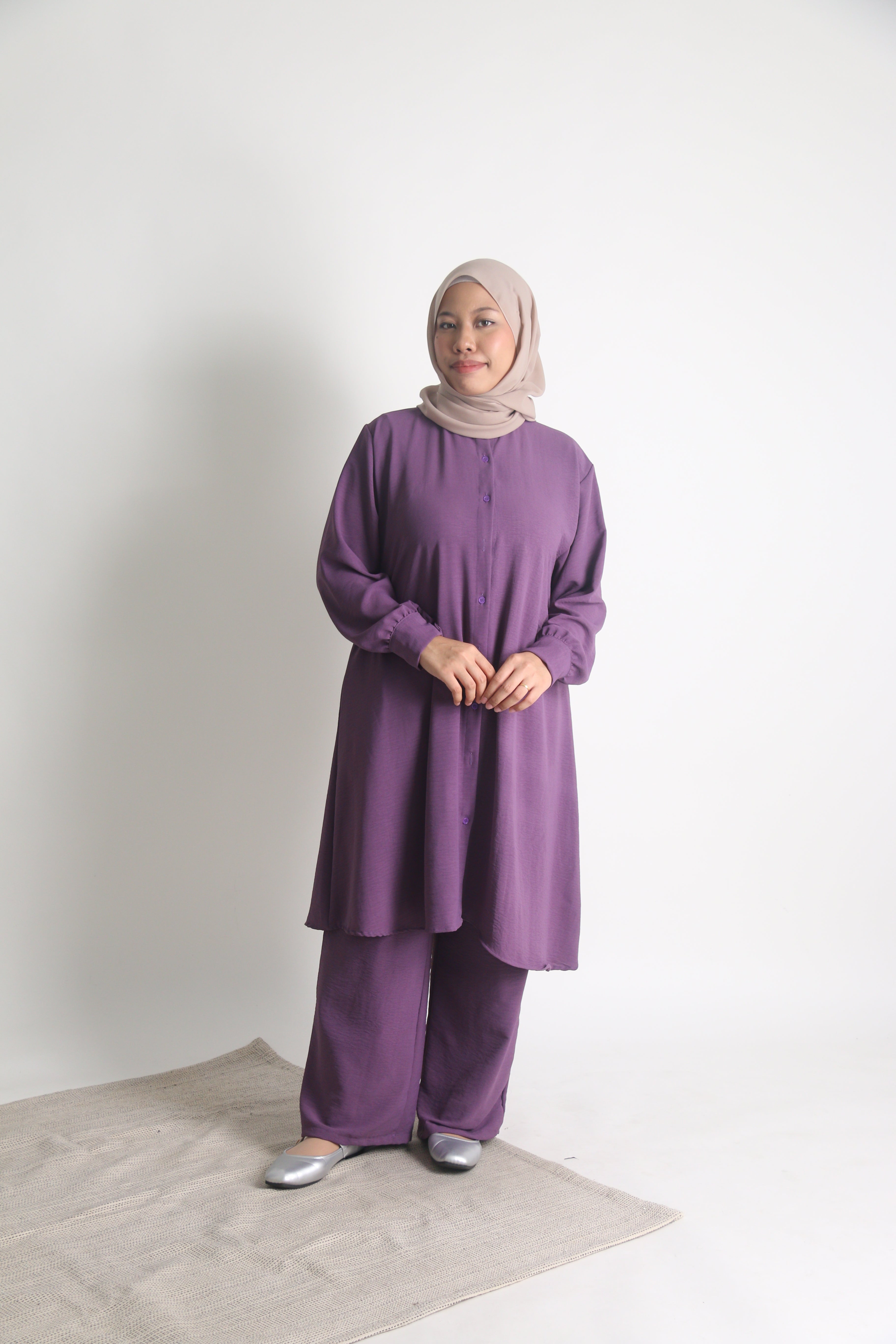 Women's Ironless 2 Pieces Outfit Long Set (Purple)