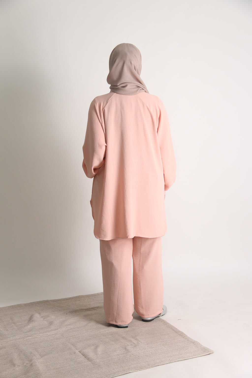 Women's Ironless 2 Pieces Suit Outfit Set Cey Crepe (Peach)