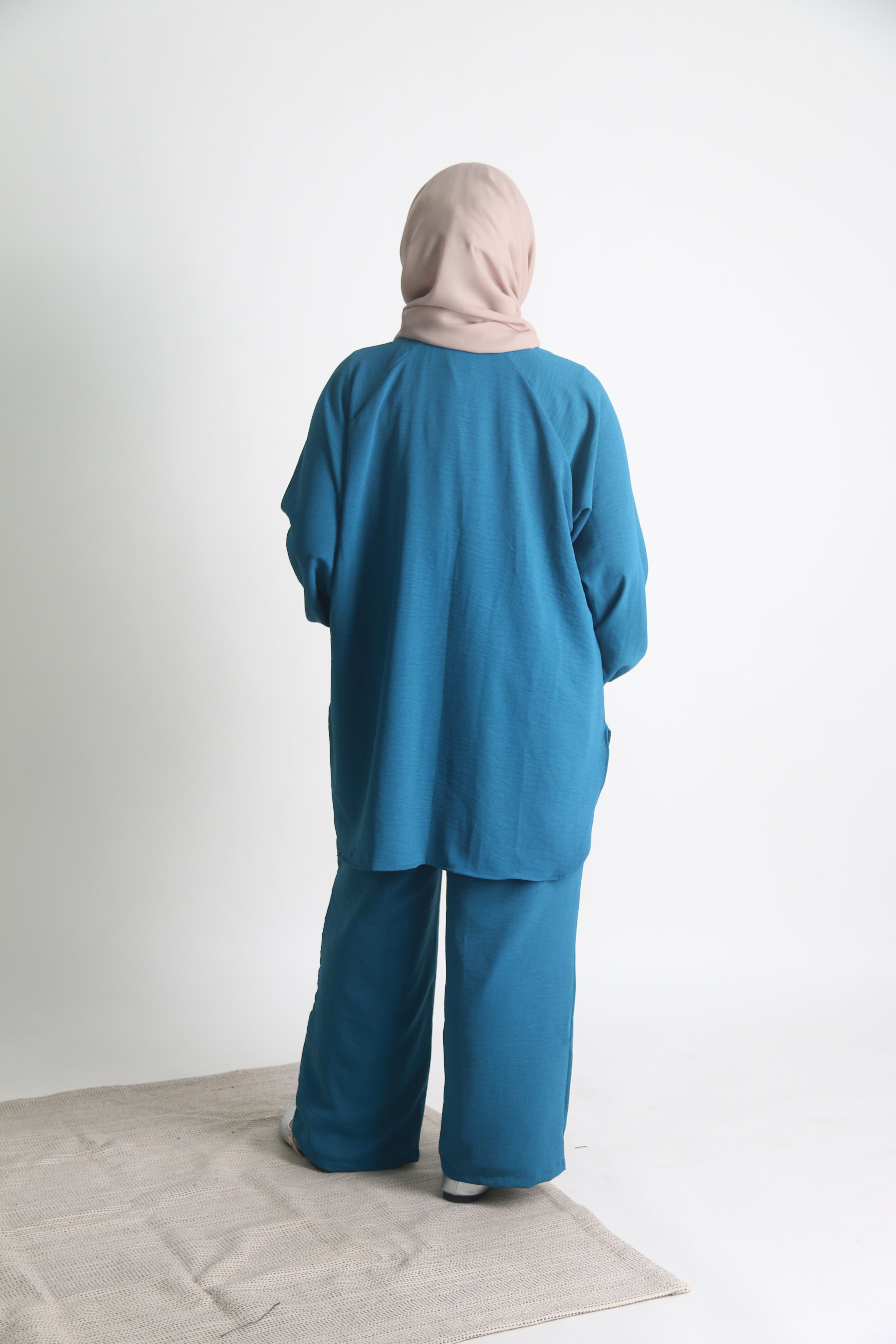 Women's Ironless 2 Pieces Suit Outfit Set Cey Crepe (Teal)