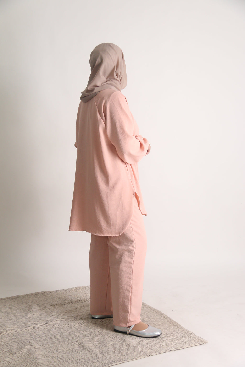 Women's Ironless 2 Pieces Suit Outfit Set Cey Crepe (Peach)