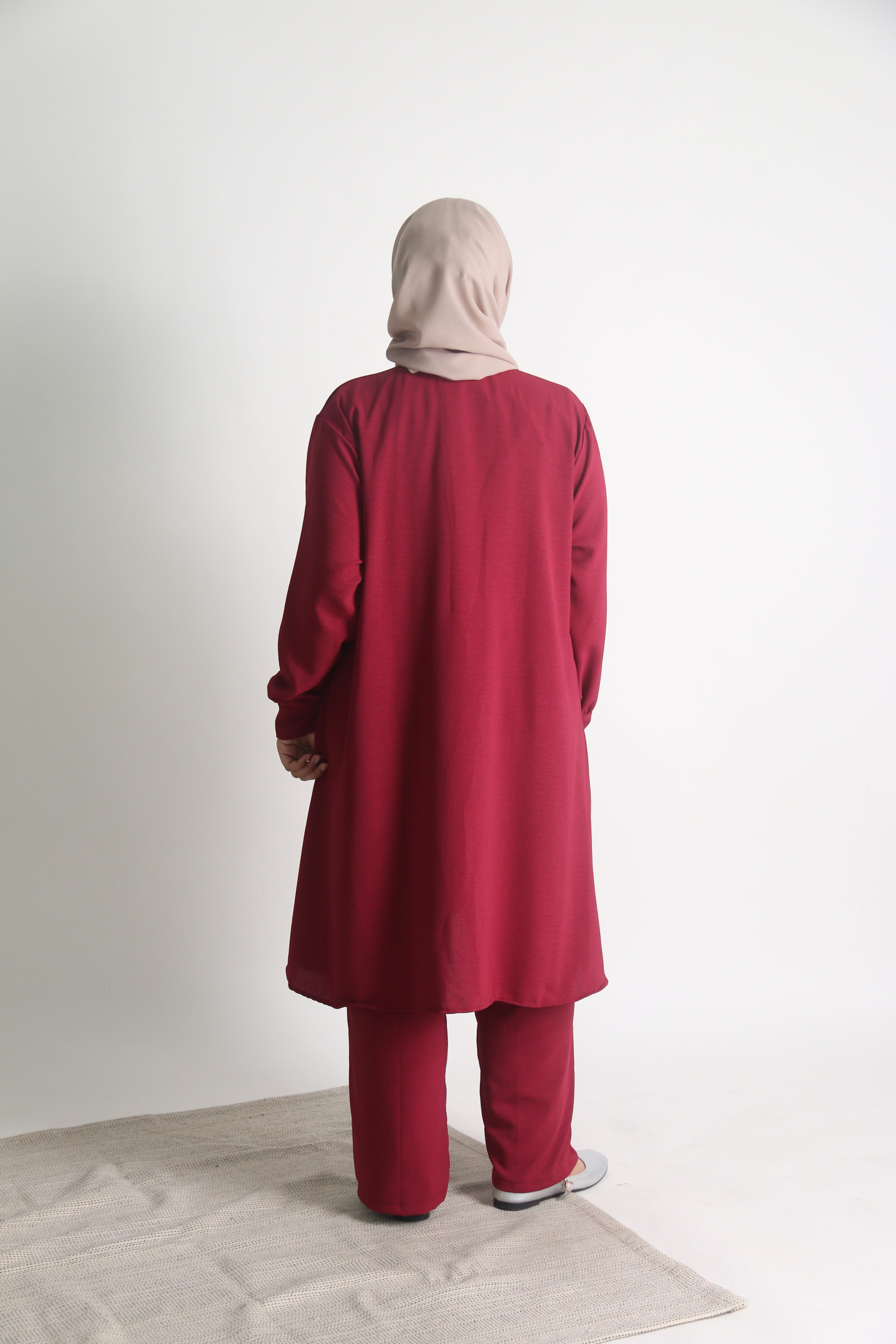 Women's Ironless 2 Pieces Outfit Long Set (Red)