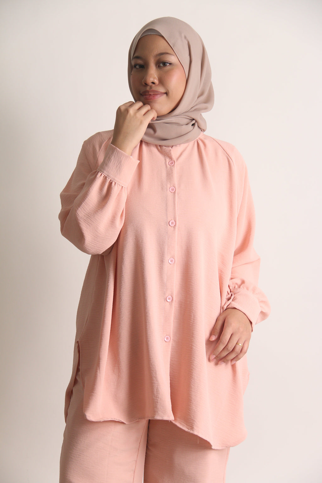 Women's Ironless 2 Pieces Suit Outfit Set Cey Crepe (Peach)