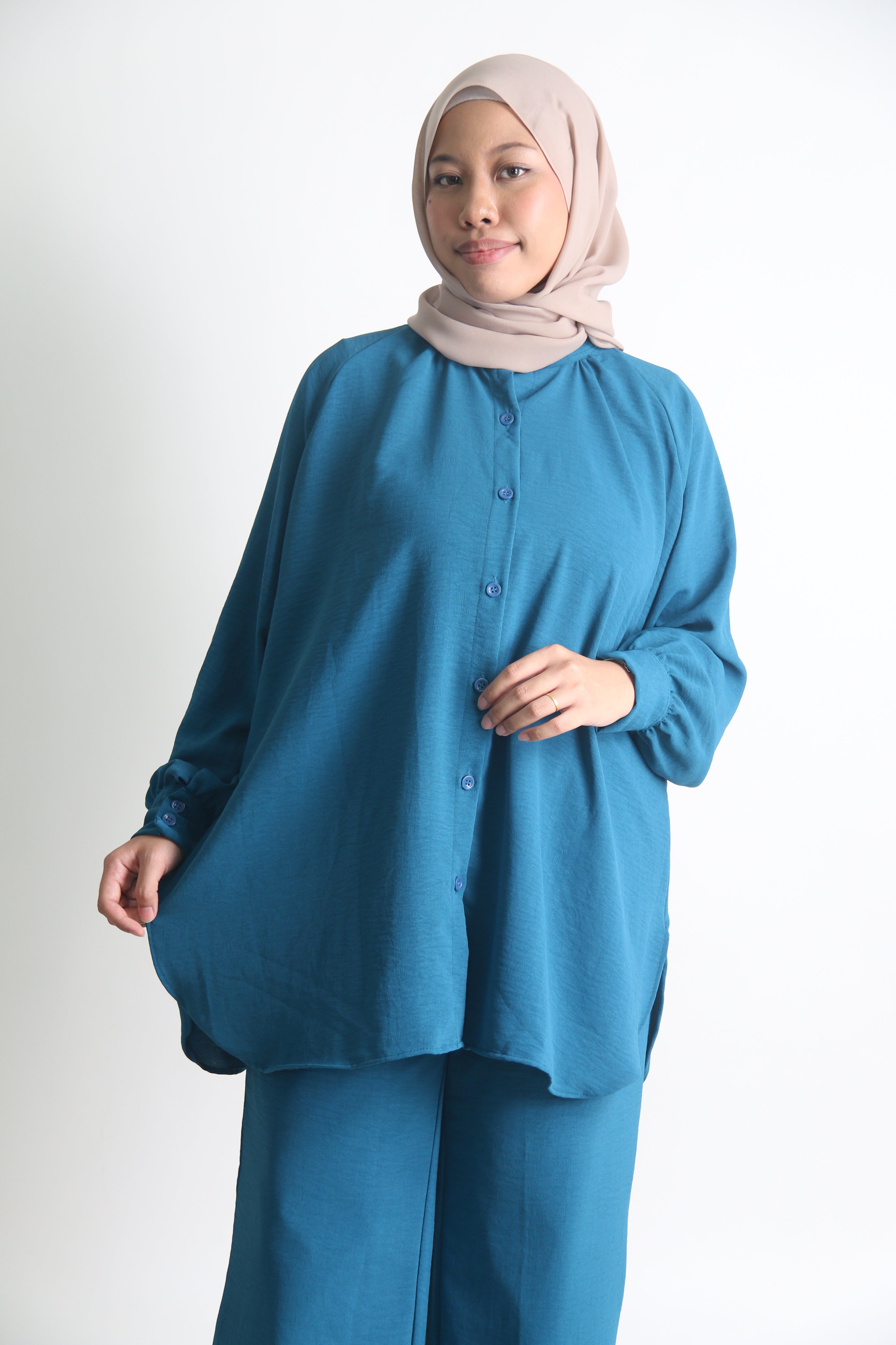 Women's Ironless 2 Pieces Suit Outfit Set Cey Crepe (Teal)