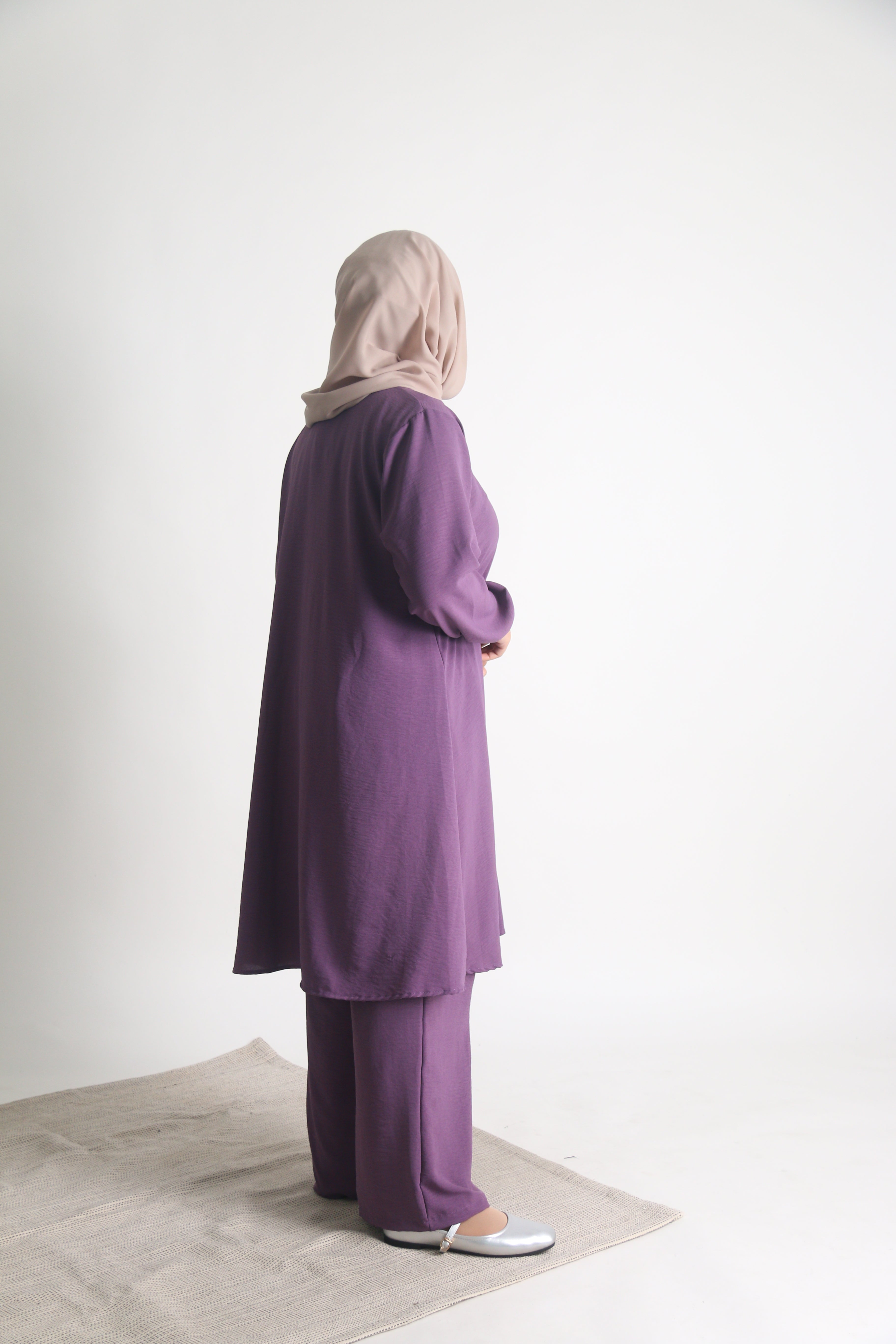 Women's Ironless 2 Pieces Outfit Long Set (Purple)