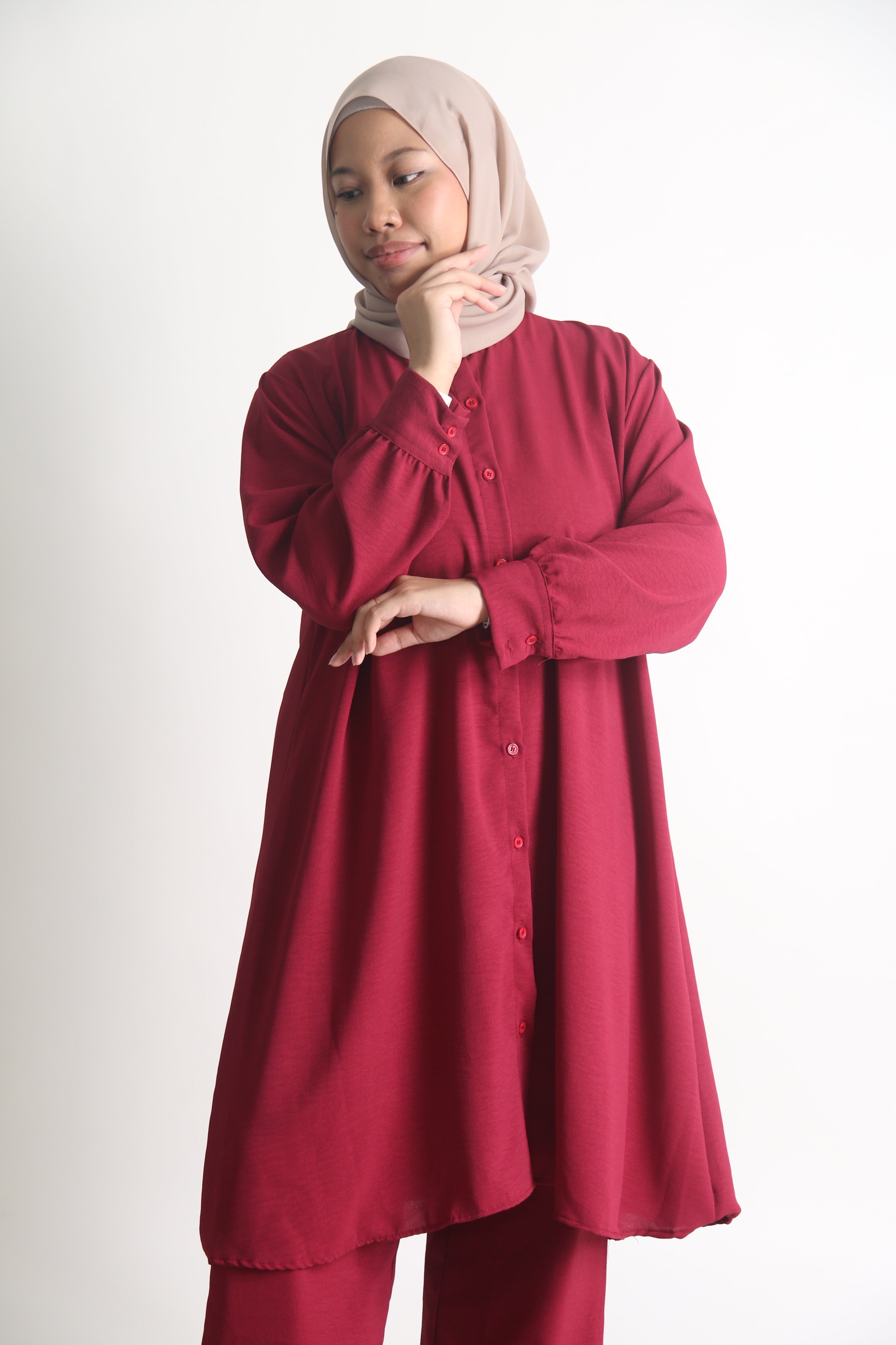 Women's Ironless 2 Pieces Outfit Long Set (Red)