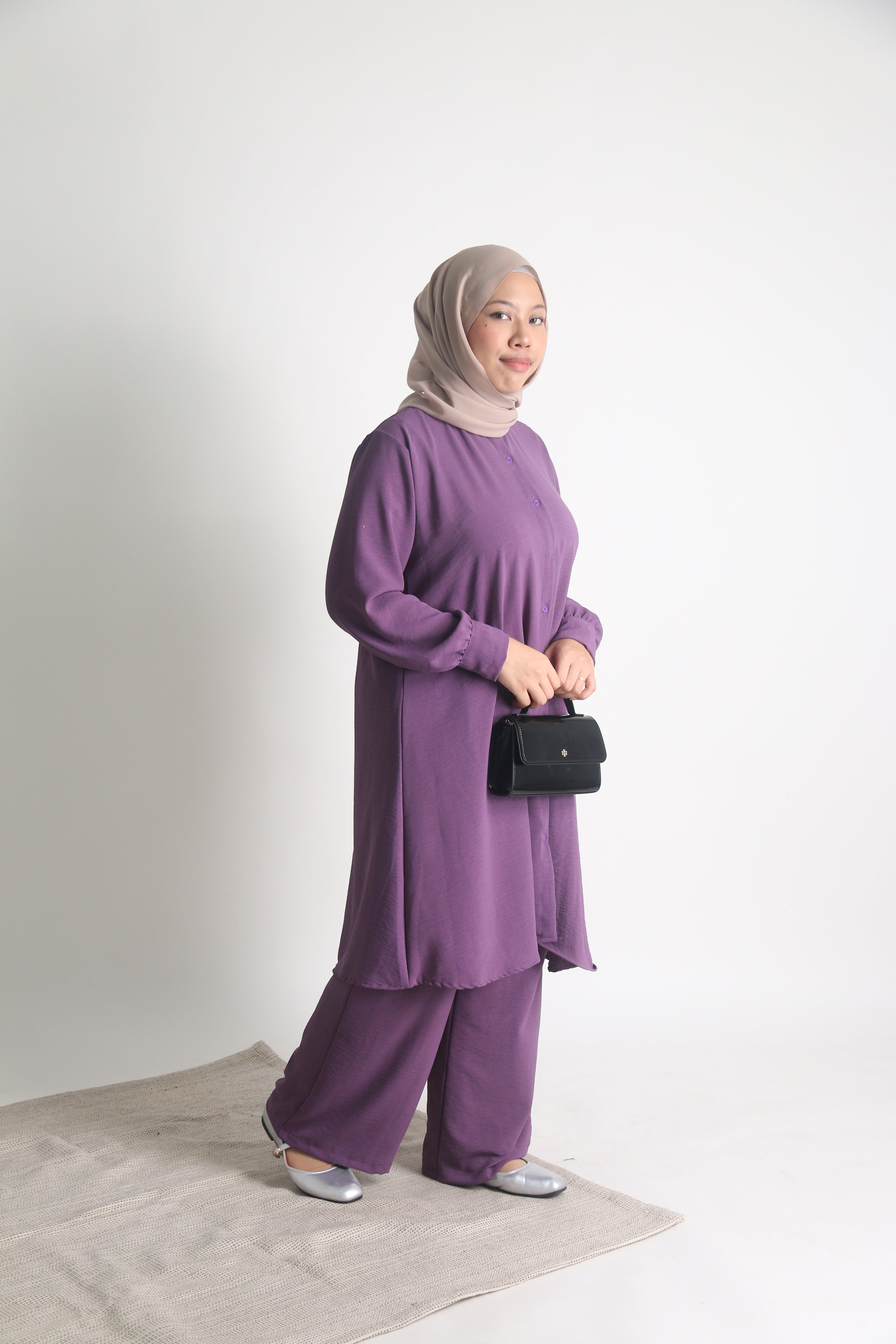 Women's Ironless 2 Pieces Outfit Long Set (Purple)