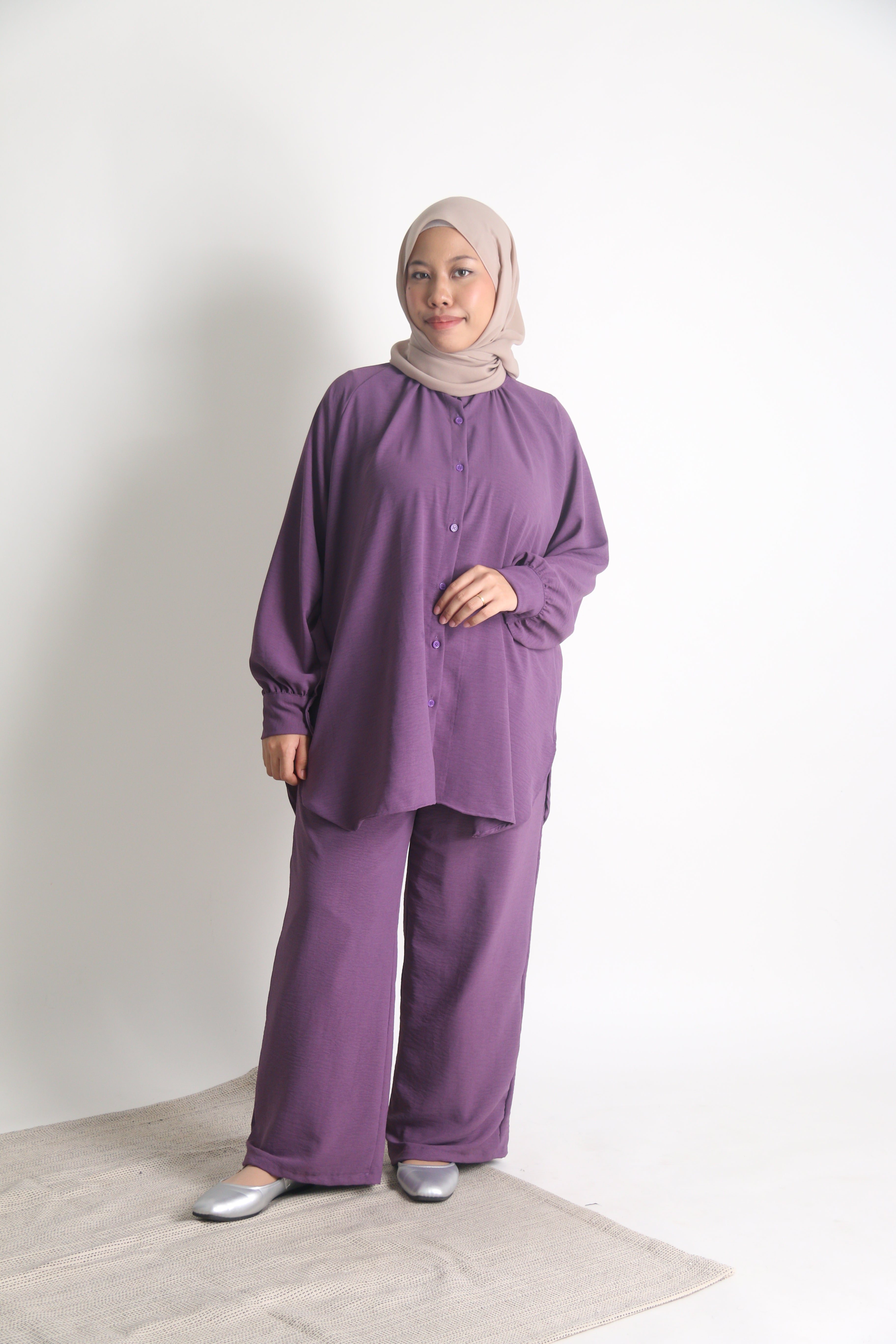 Women's Ironless 2 Pieces Outfit Set (Purple)