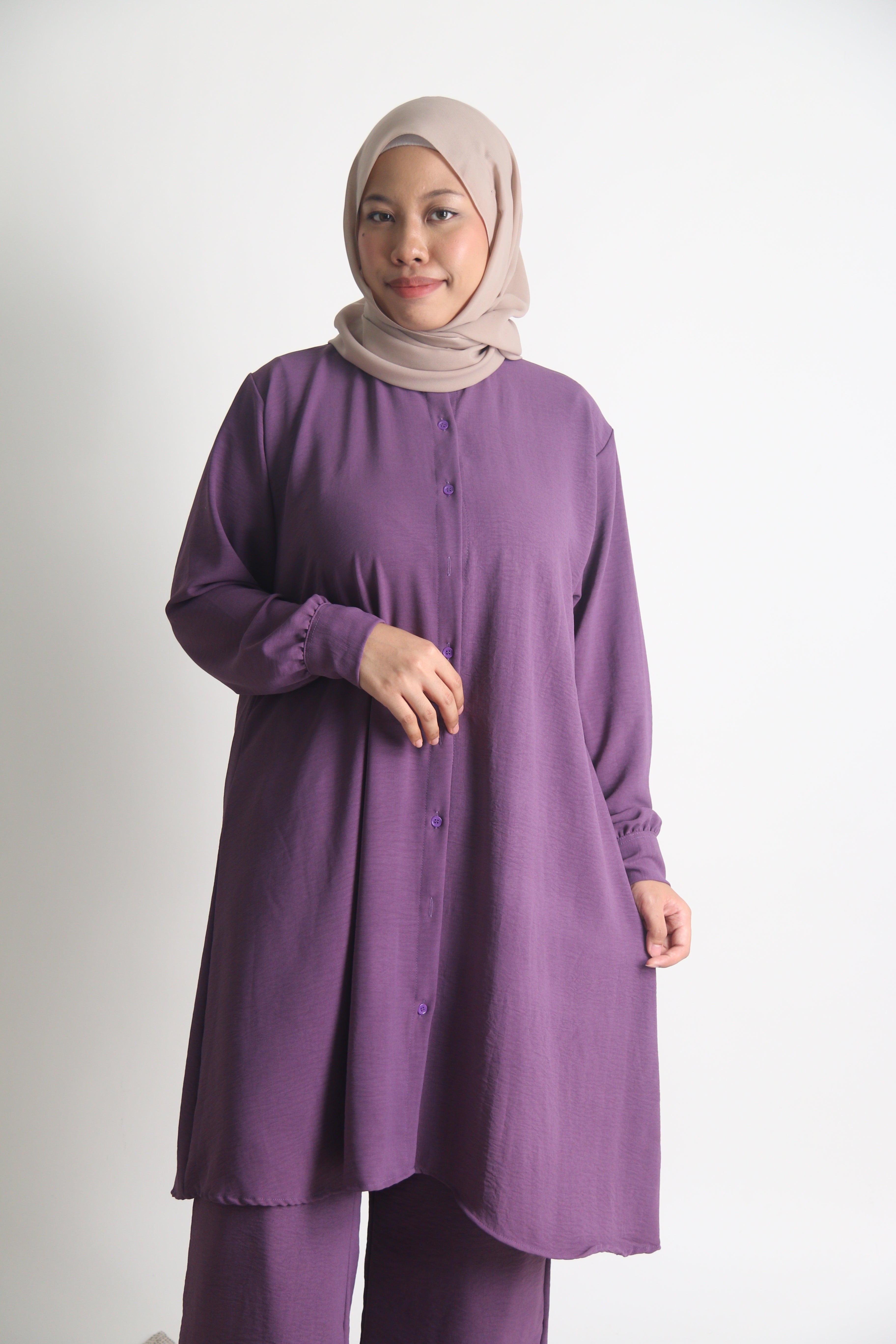 Women's Ironless 2 Pieces Outfit Long Set (Purple)