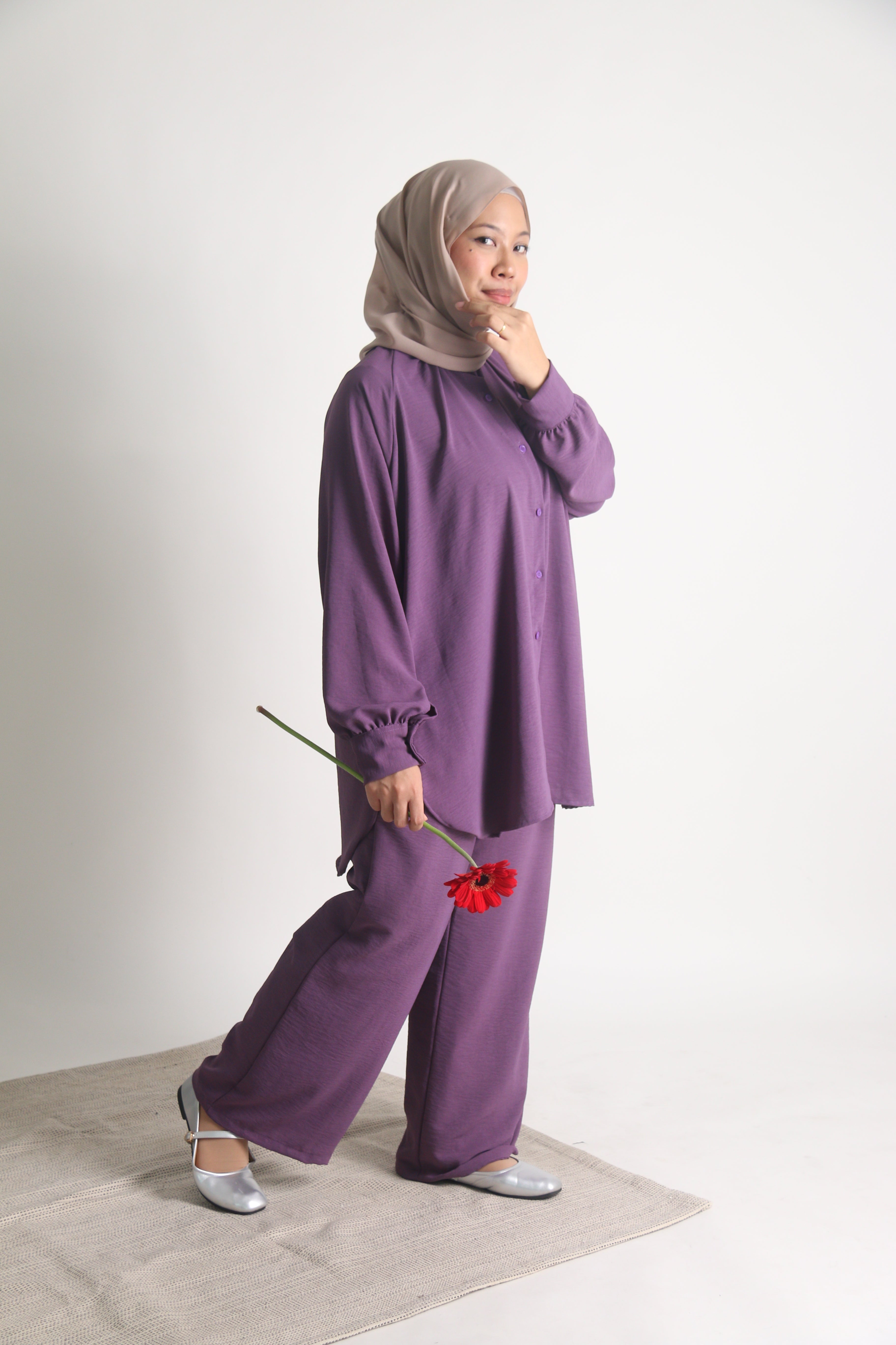 Women's Ironless 2 Pieces Outfit Set (Purple)