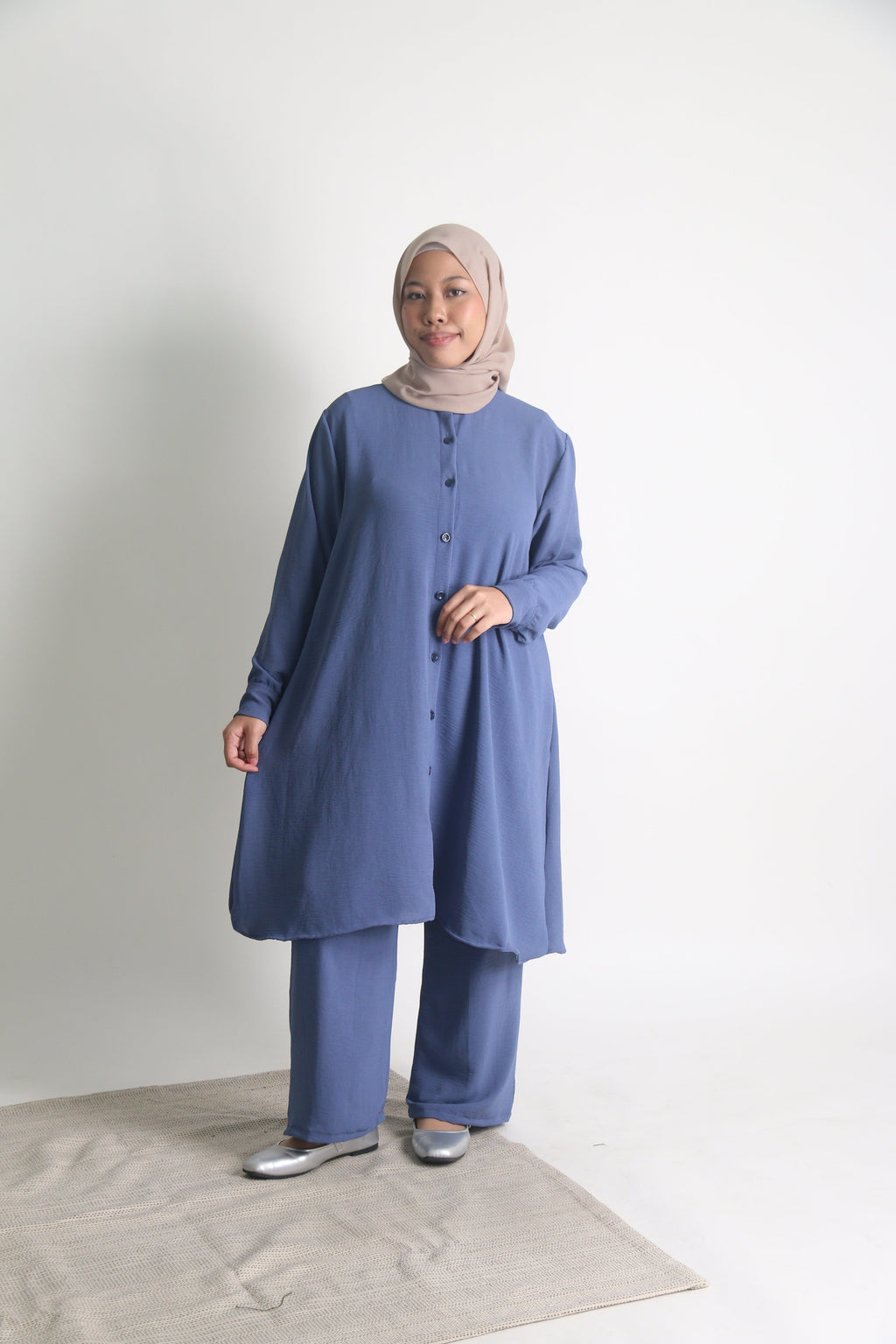 Women's Ironless 2 Pieces Outfit Long Set (Dusty Blue)