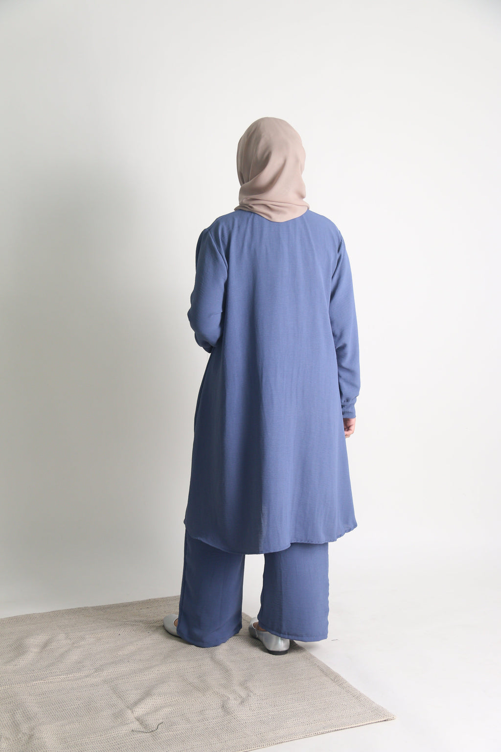 Women's Ironless 2 Pieces Outfit Long Set (Dusty Blue)