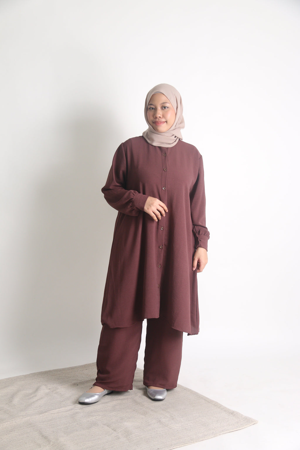 Women's Ironless 2 Pieces Outfit Long Set (Burgundy)