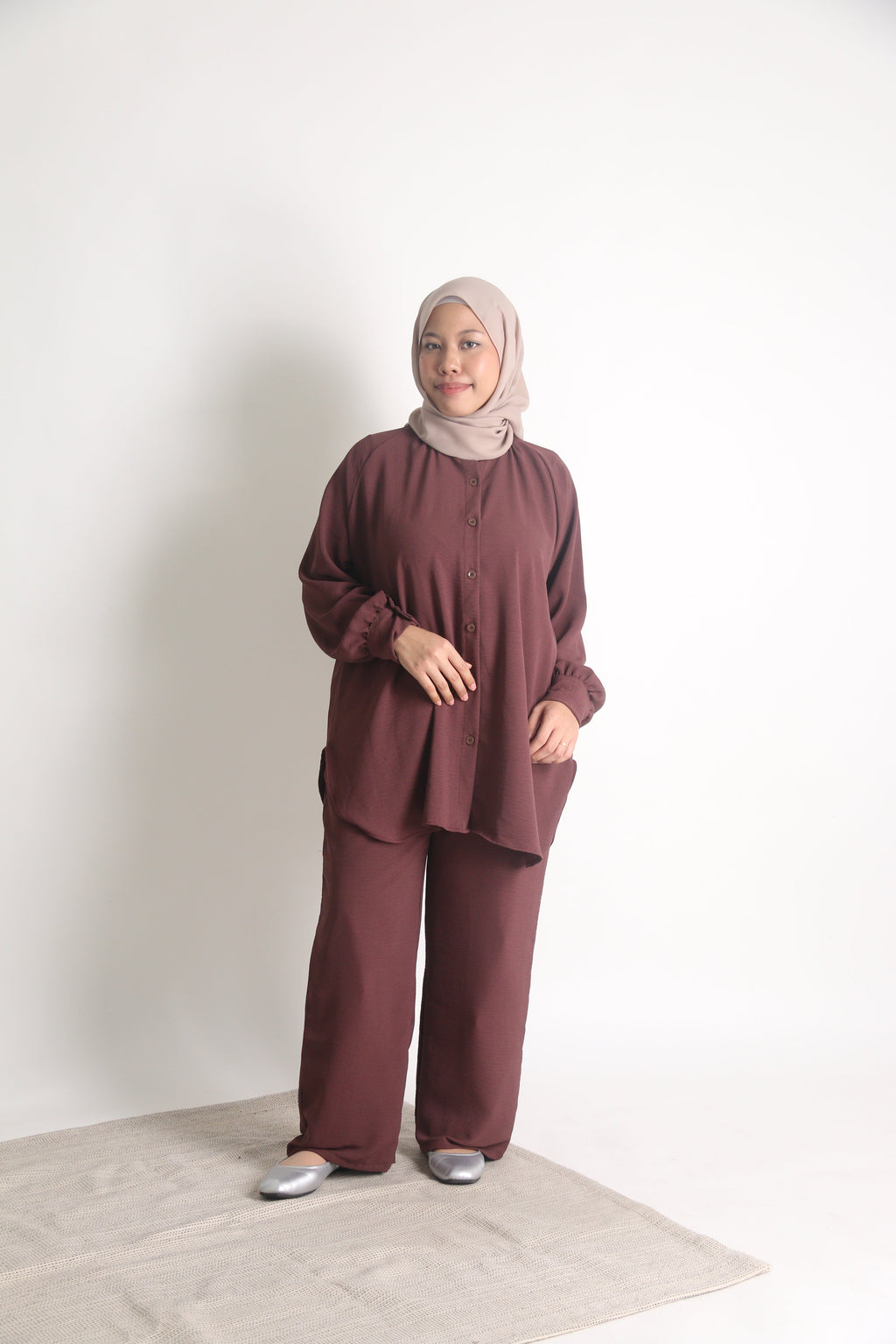 Women's Ironless 2 Pieces Outfit Set (Burgundy)