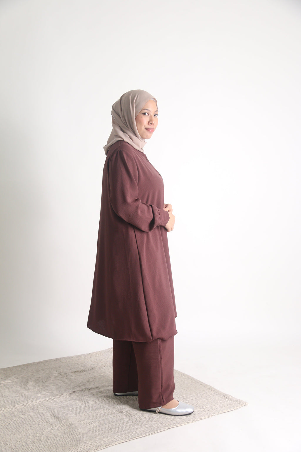 Women's Ironless 2 Pieces Outfit Long Set (Burgundy)