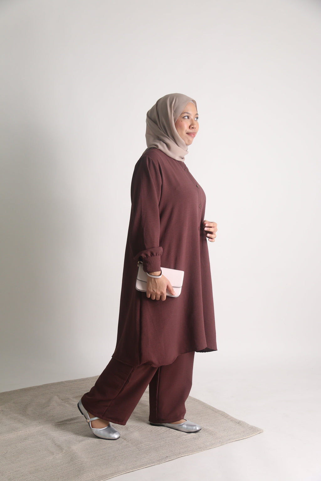 Women's Ironless 2 Pieces Outfit Long Set (Burgundy)