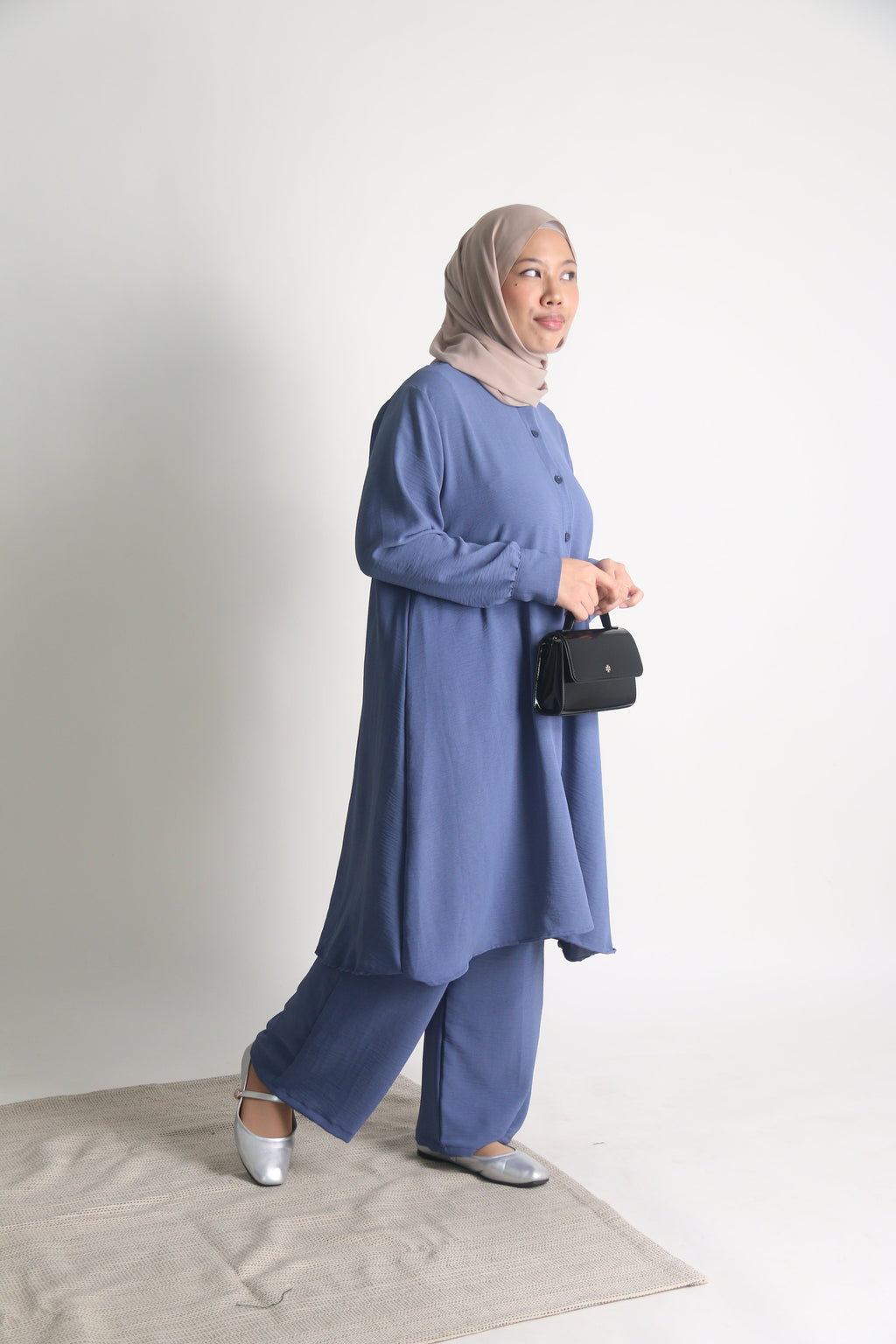 Women's Ironless 2 Pieces Outfit Long Set (Dusty Blue)