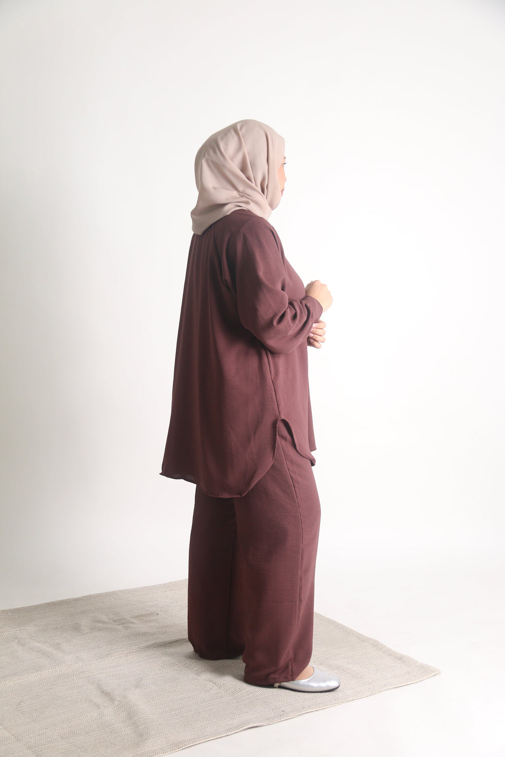 Women's Ironless 2 Pieces Outfit Set (Burgundy)