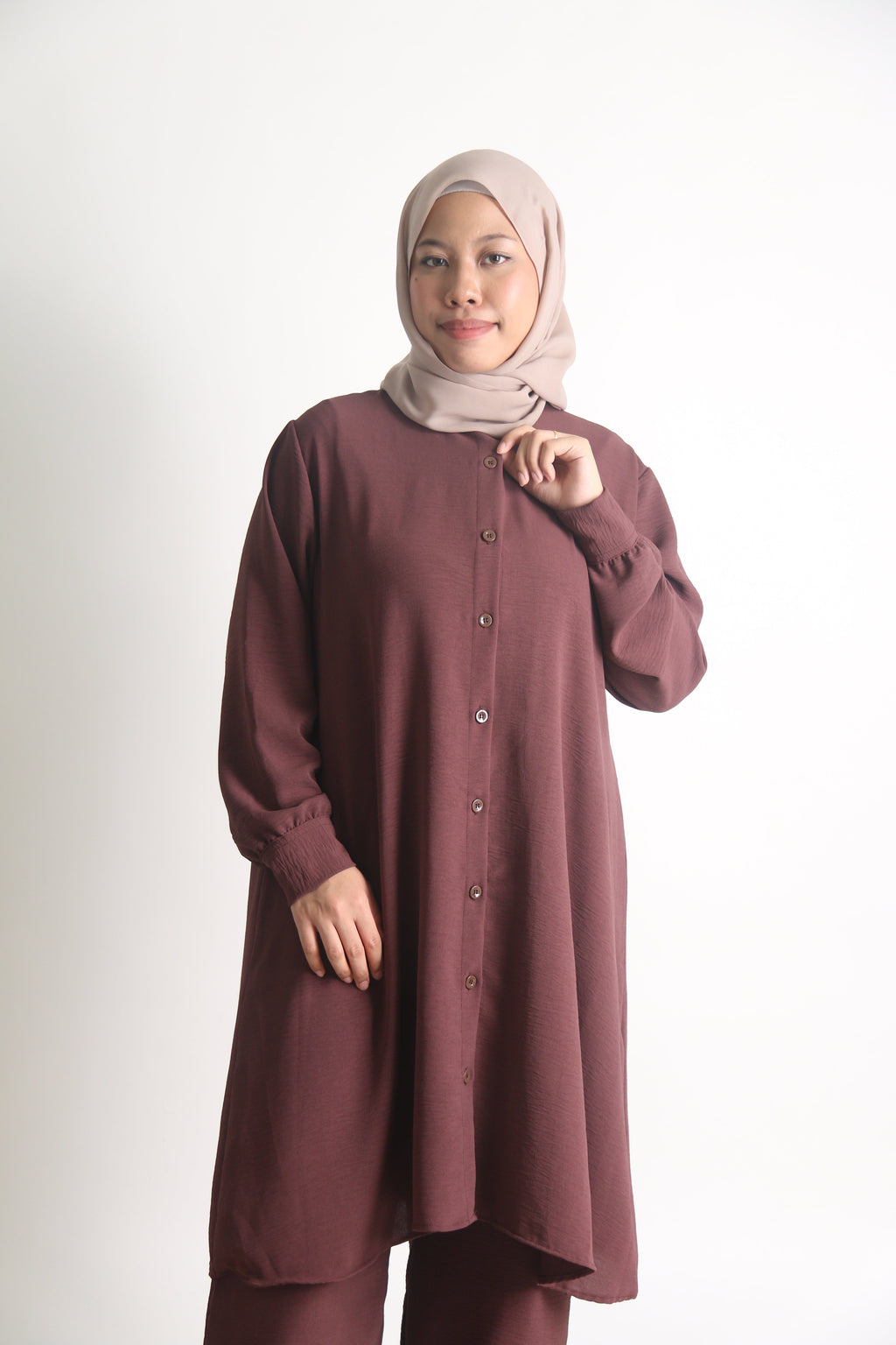 Women's Ironless 2 Pieces Outfit Long Set (Burgundy)