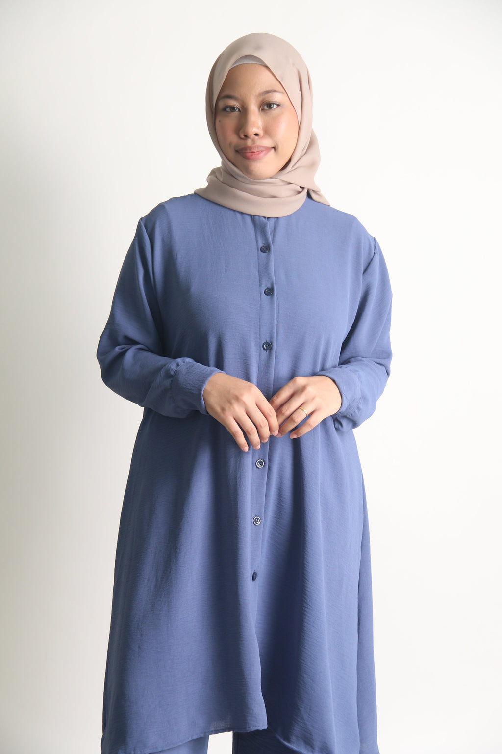 Women's Ironless 2 Pieces Outfit Long Set (Dusty Blue)
