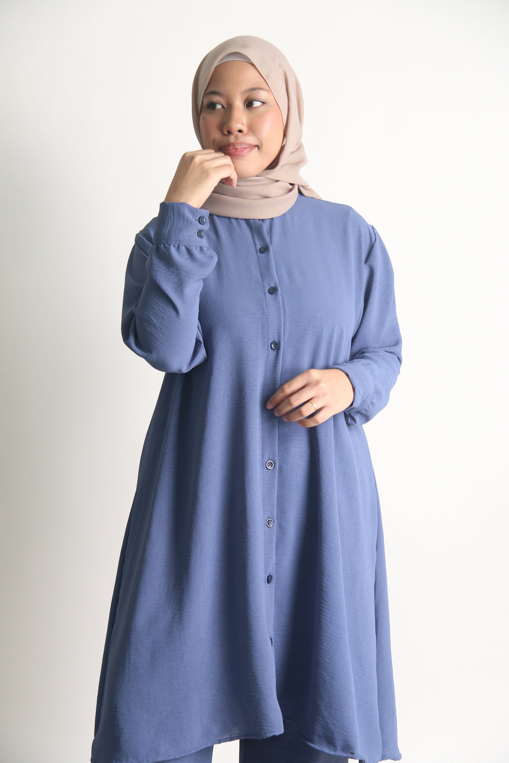 Women's Ironless 2 Pieces Outfit Long Set (Dusty Blue)