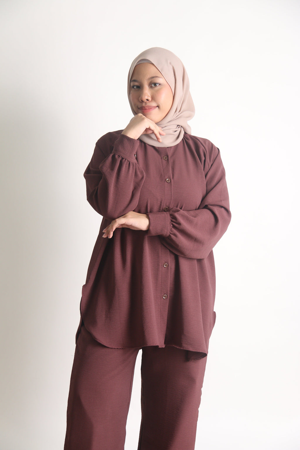 Women's Ironless 2 Pieces Outfit Set (Burgundy)