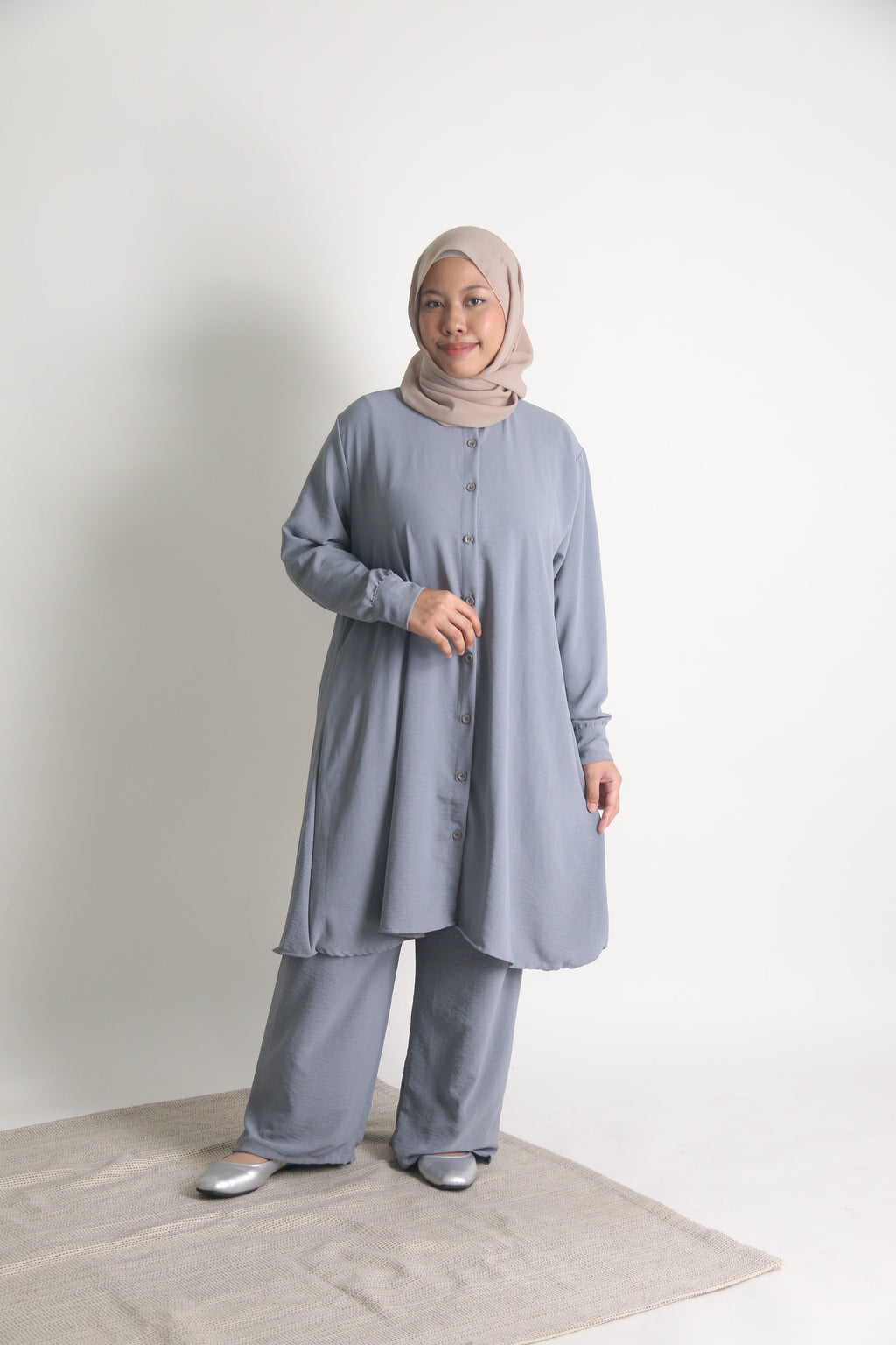Women's Ironless 2 Pieces Outfit Long Set (Misty Blue)
