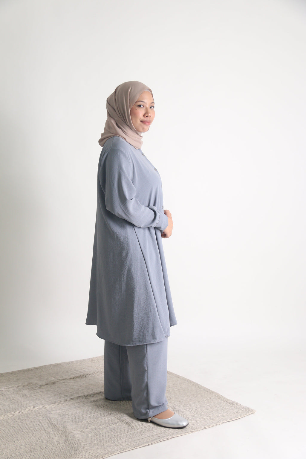 Women's Ironless 2 Pieces Outfit Long Set (Misty Blue)